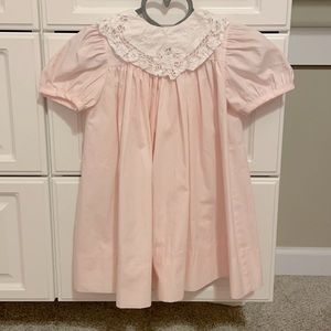Lace collar smocked dress
